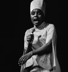 Miriam Makeba en concert à l'Olympia de Paris le 25 mars 1969 (Photo by REPORTERS ASSOCIES/Gamma-Rapho via Getty Images)